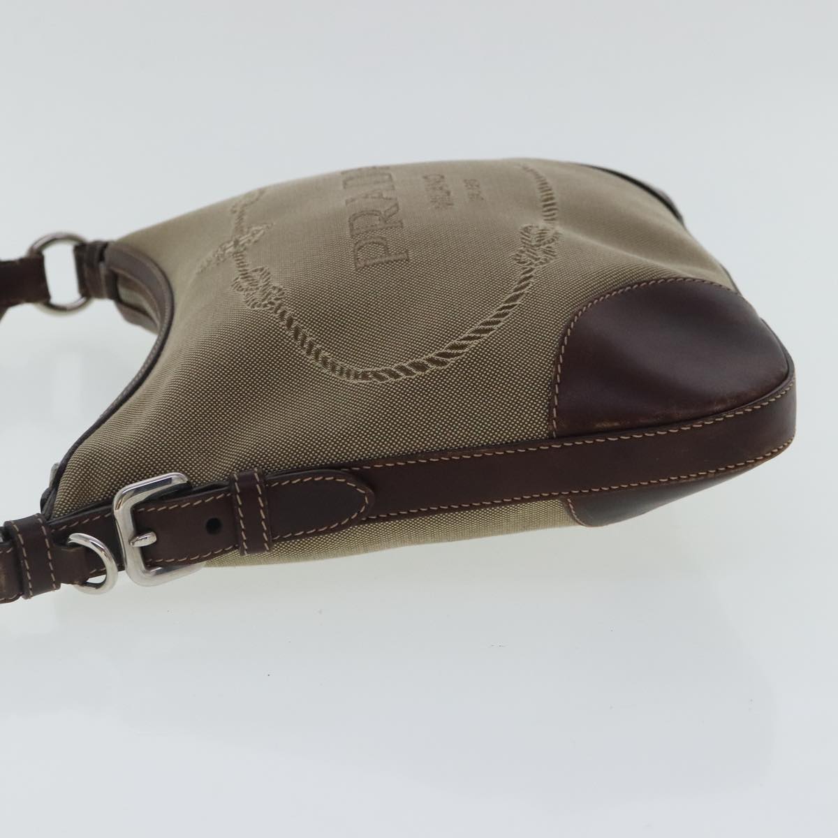 Prada Canapa Beige Canvas Shoulder Bag (Pre-Owned)