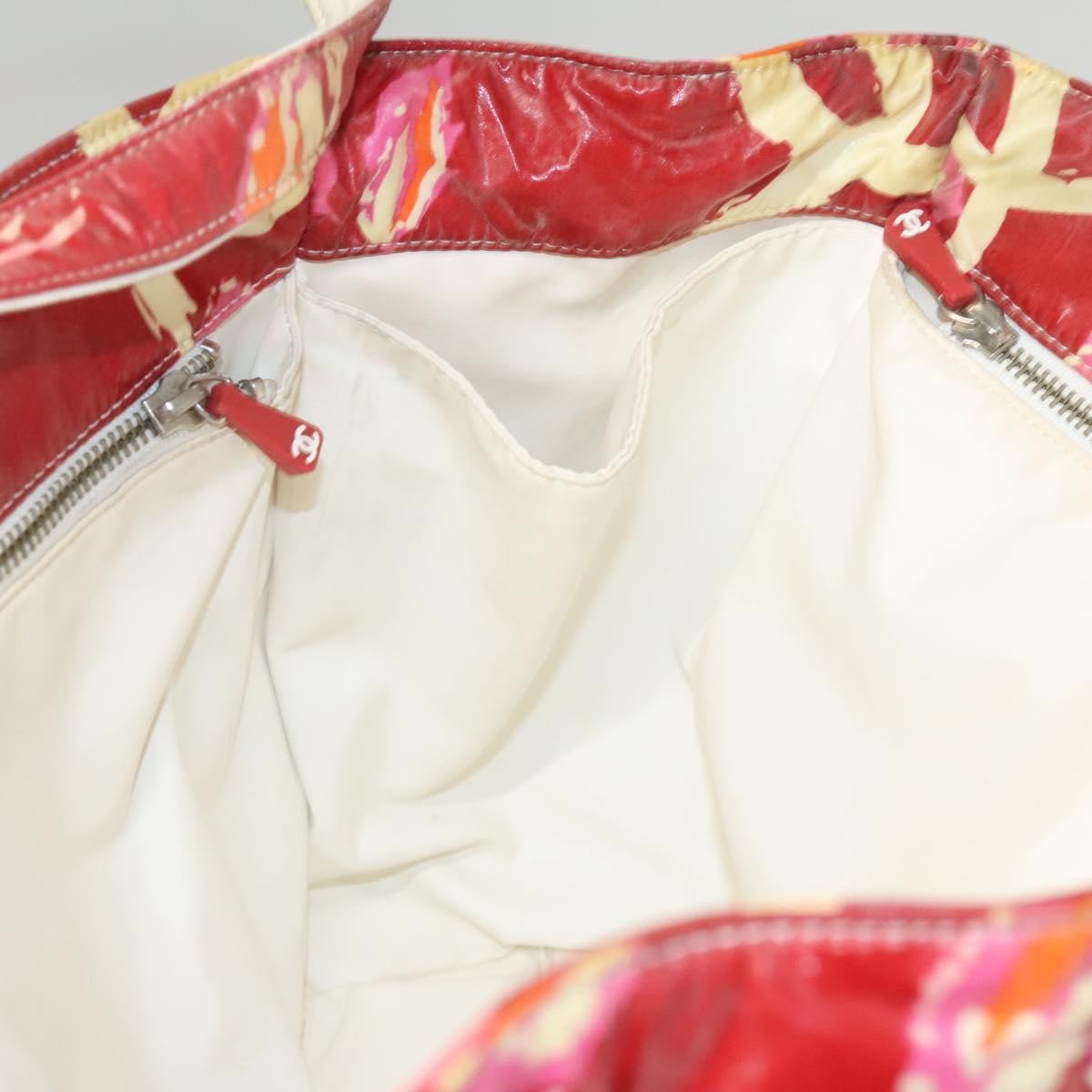 Chanel Vintage Floral Tote Patent Leather Red Patent_Leather Tote Bag Bag (Pre-Owned)