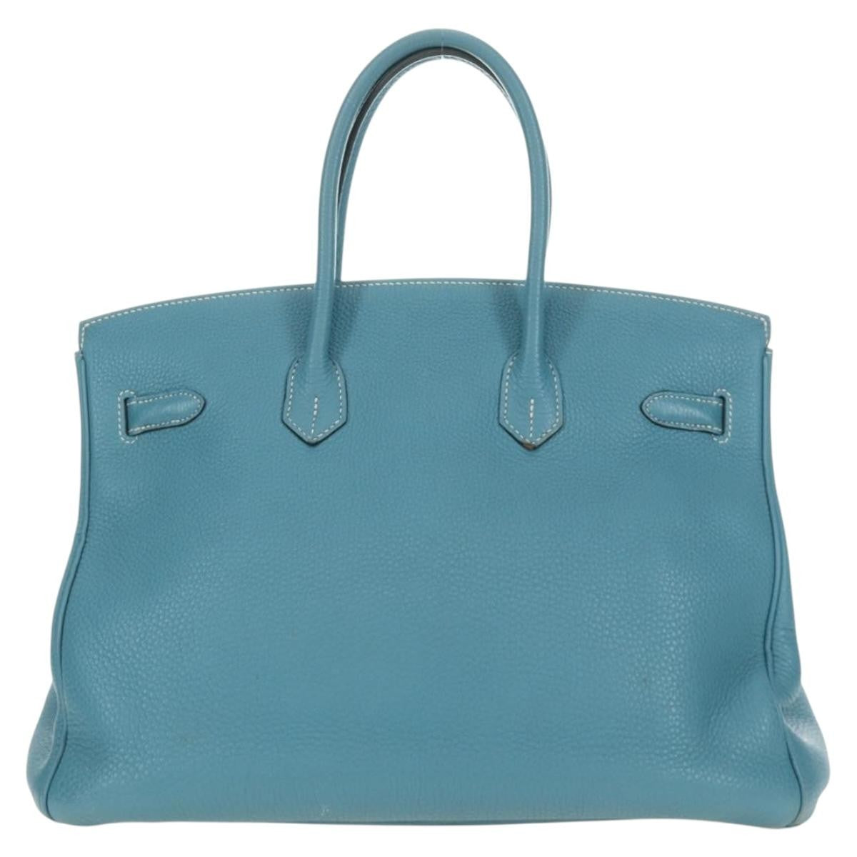 Hermes Birkin Blue Clemence With Palladium Hardware Blue Leather Handbag (Pre-Owned)
