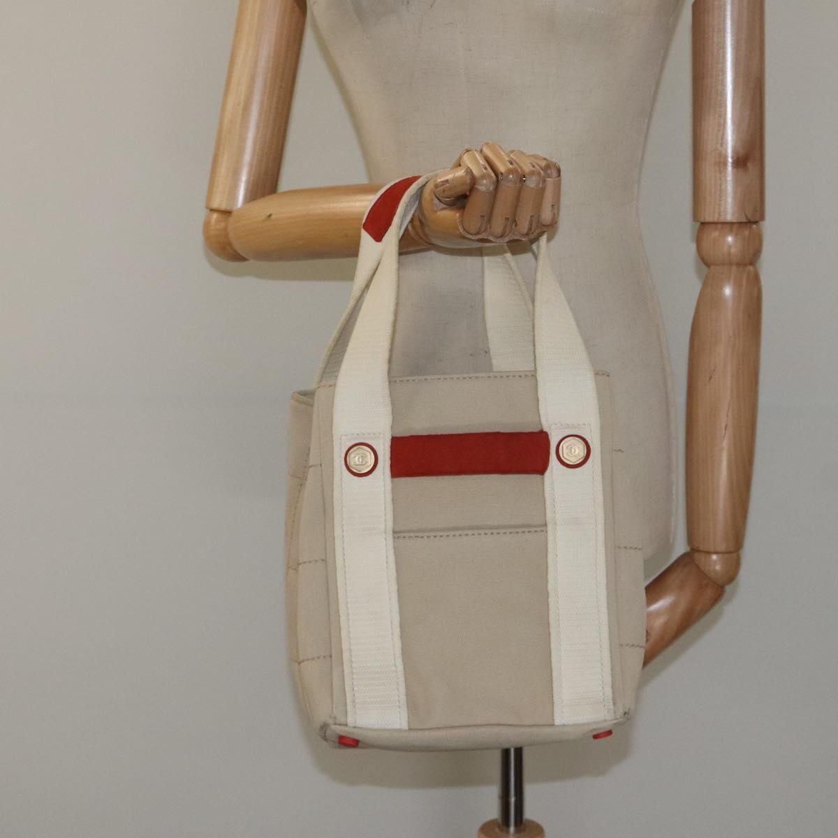 Chanel Chocolate Bar Coco Mark Canvas Beige Canvas Handbag (Pre-Owned)