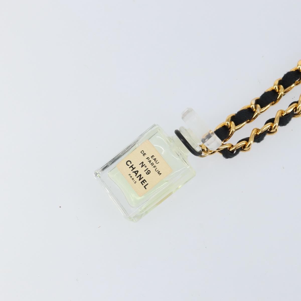 Chanel Cc Perfume Bottle Pendant Chain Long Metal With Leather, Crystals And Faux Pearl Gold Metal Necklace Jewelry (Pre-Owned)
