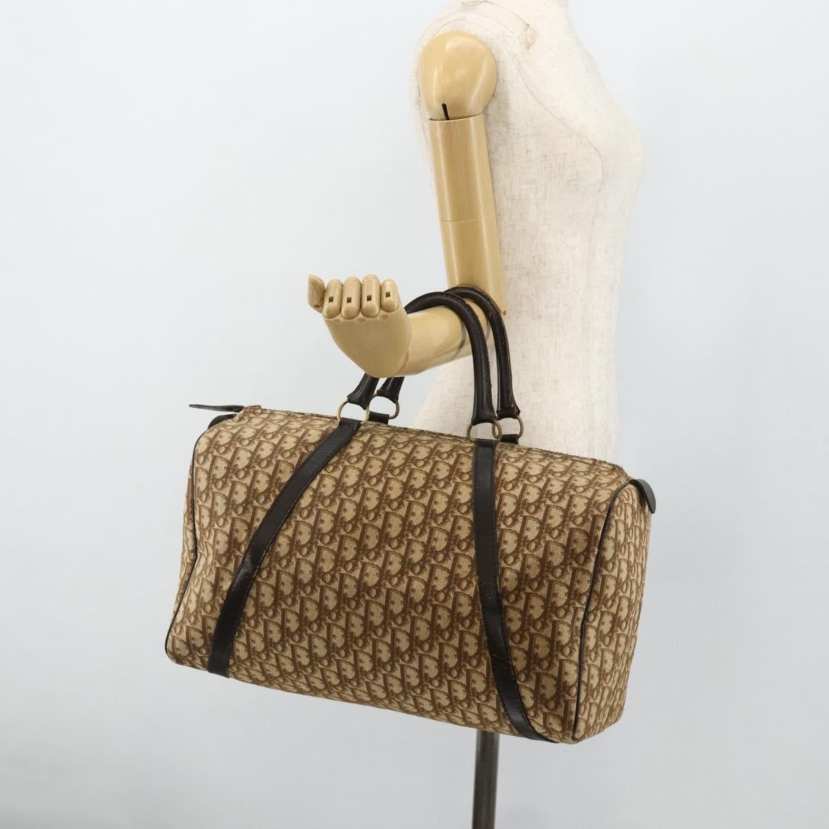 Christian Dior Vintage Trotter Boston Diorissimo Canvas Beige Canvas Handbag (Pre-Owned)