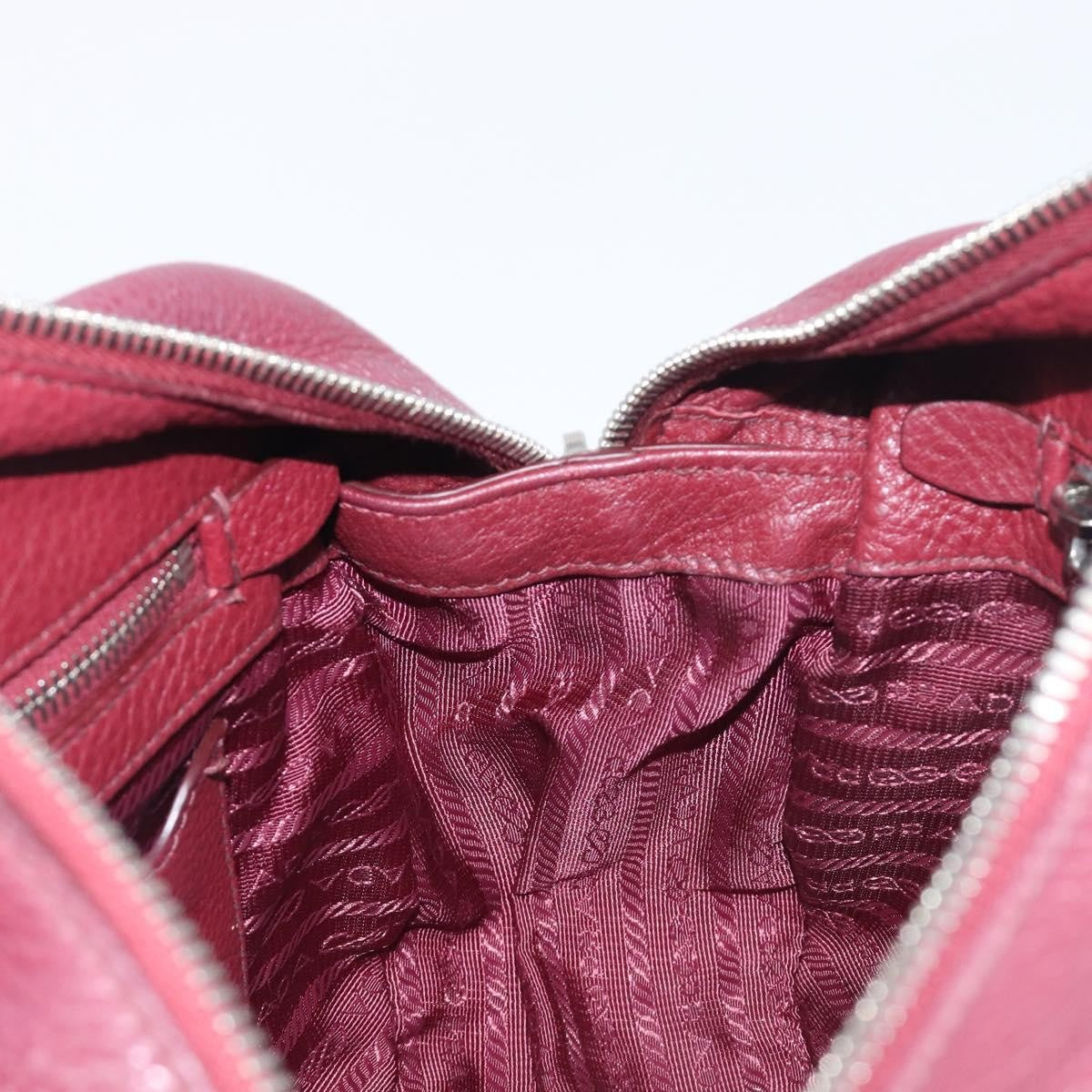 Prada Front Pocket Pushlock Convertible Boston Vitello Daino Burgundy Leather Handbag (Pre-Owned)