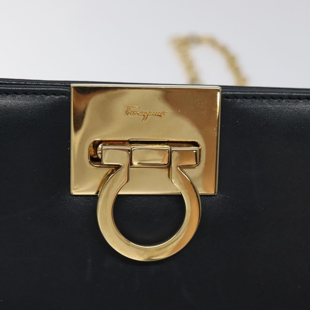Salvatore Ferragamo Vintage Gancini Chain Leather Navy Leather Shoulder Bag Bag (Pre-Owned)