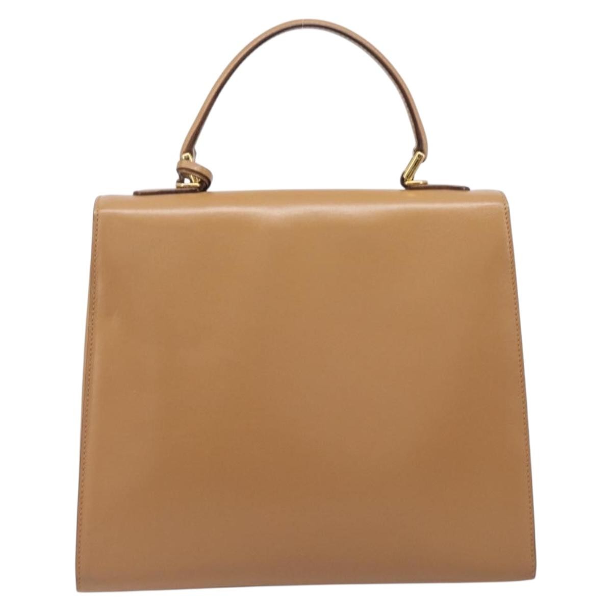 Gucci Vintage Lady Lock Top Handle Leather Beige Leather Handbag (Pre-Owned)