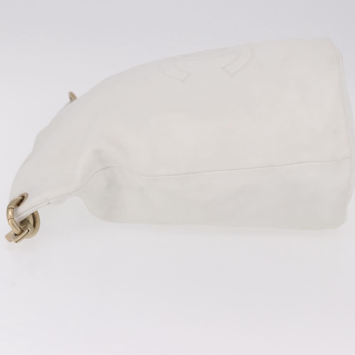 Chanel Vintage Cc Handle Bucket Leather White Leather Handbag (Pre-Owned)