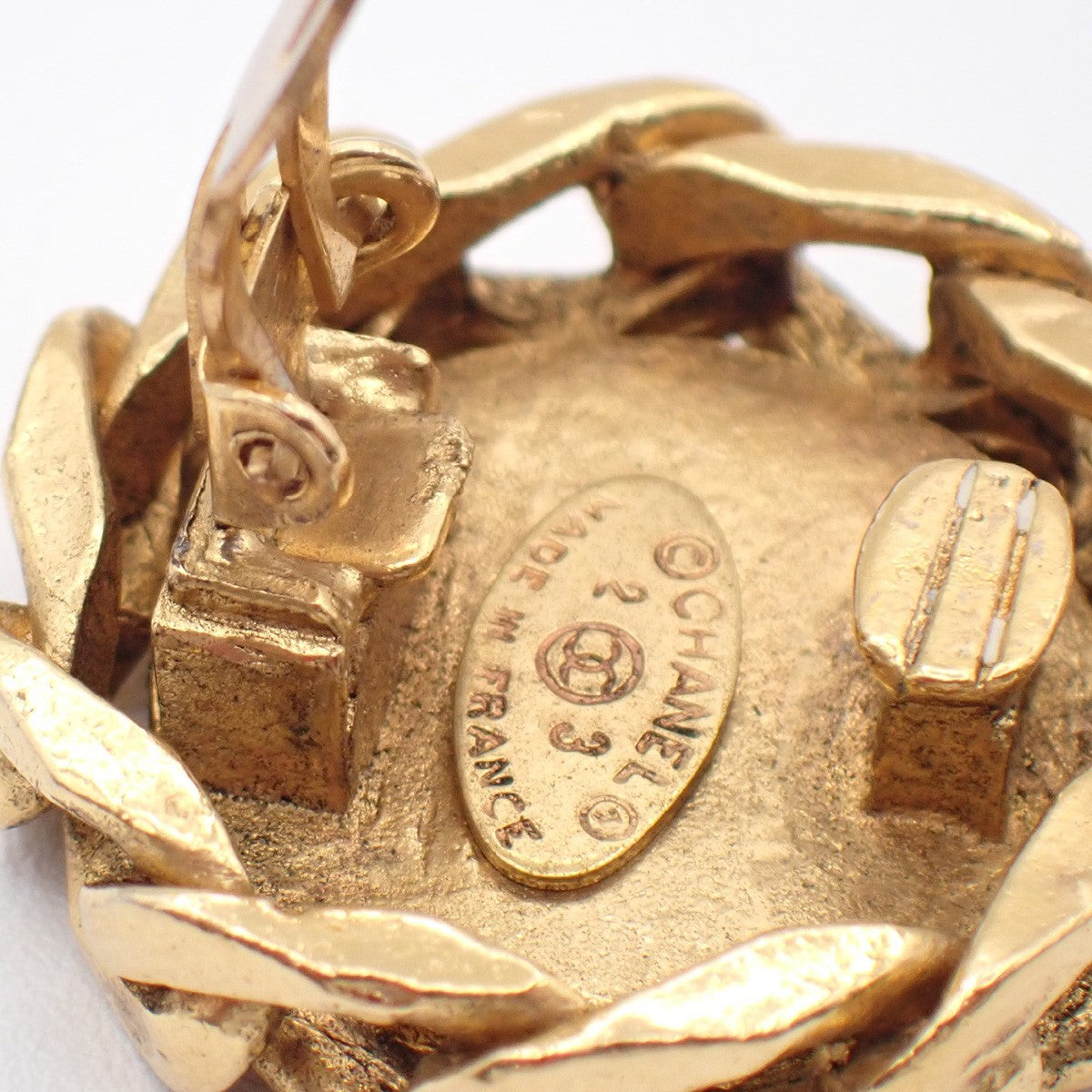 Chanel Vintage Cc Round Clip-On Metal With Crystals Gold Gold_Plated Earrings Jewelry (Pre-Owned)