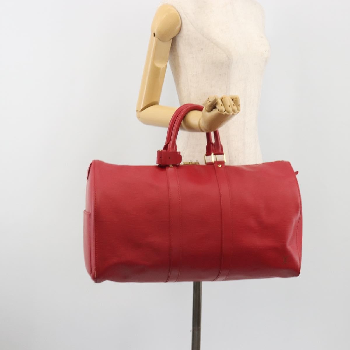Louis Vuitton Keepall Epi Leather Red Leather Travel Bag Bag (Pre-Owned)