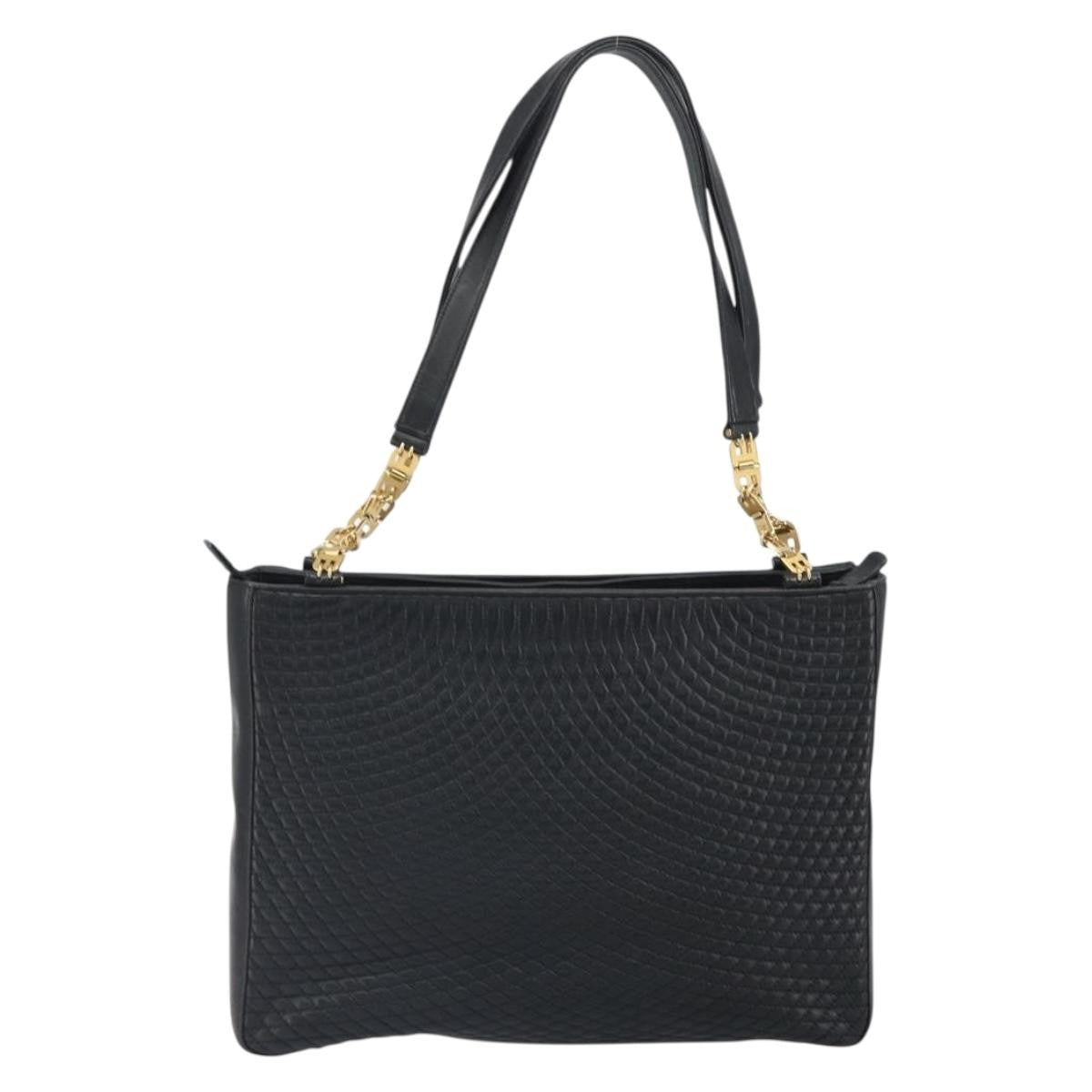 Bally Vintage Quilted Leather Black Leather Tote Bag Bag (Pre-Owned)