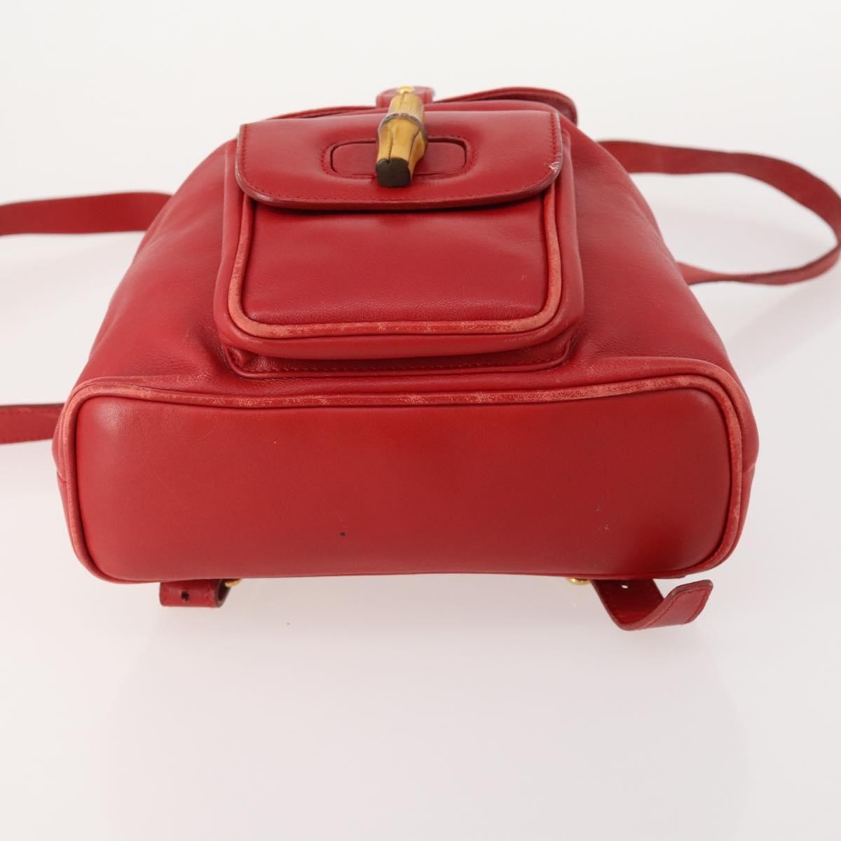 Gucci Vintage Bamboo Leather Red Leather Backpack Bag (Pre-Owned)