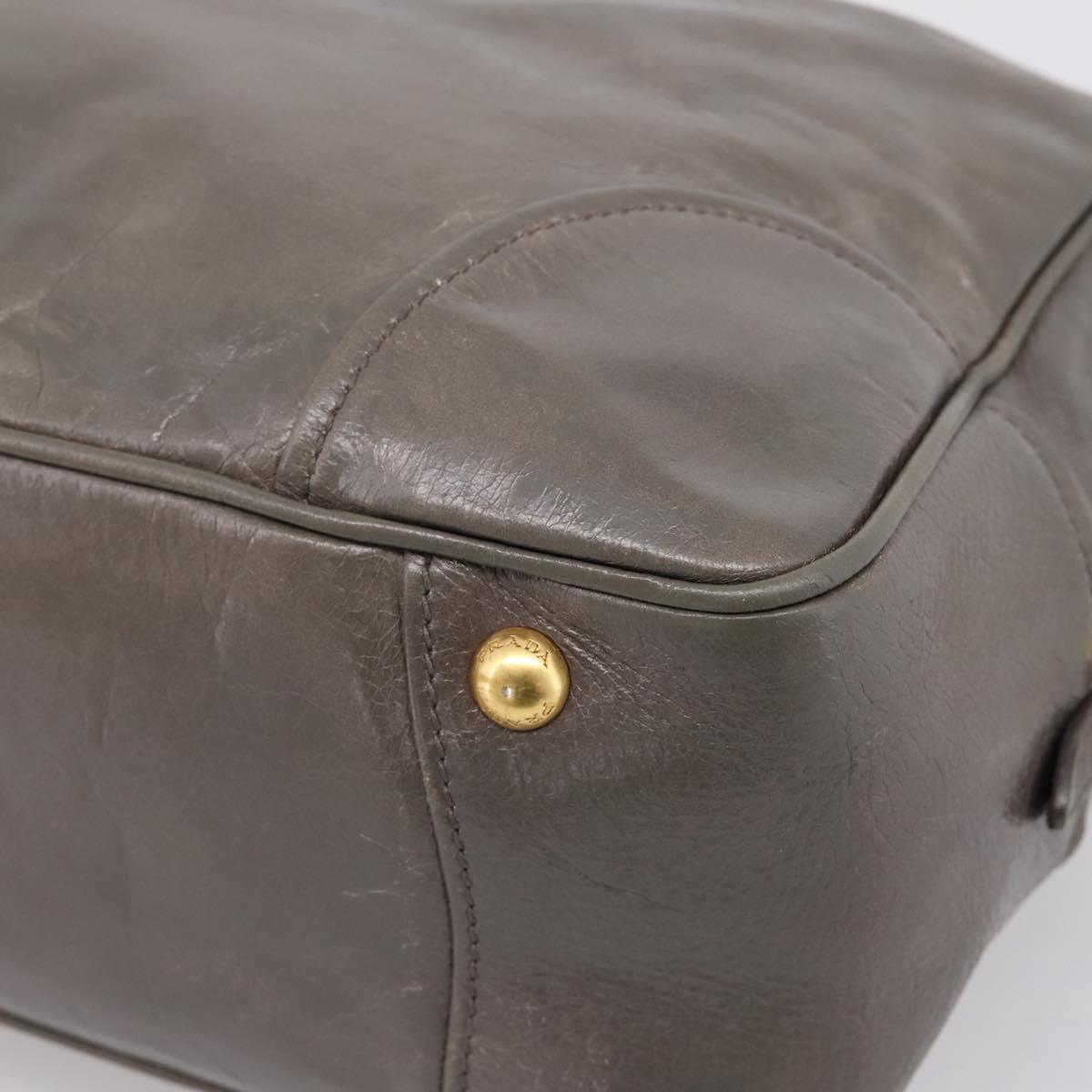 Prada Convertible Bauletto Vitello Shine Gray Leather Handbag (Pre-Owned)