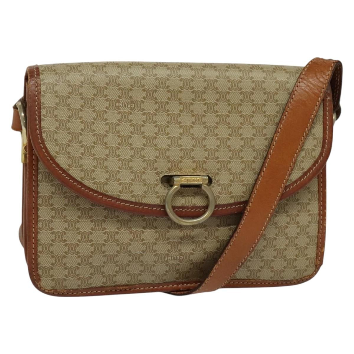 Celine Macadam Shoulder Pvc Leather Beige Canvas Bag (Pre-Owned)