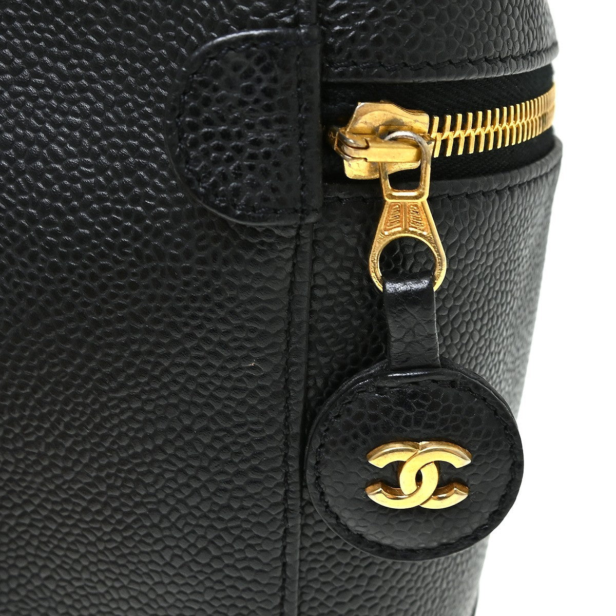 Chanel Vintage Timeless Cosmetic Case Caviar Black Leather Handbag (Pre-Owned)