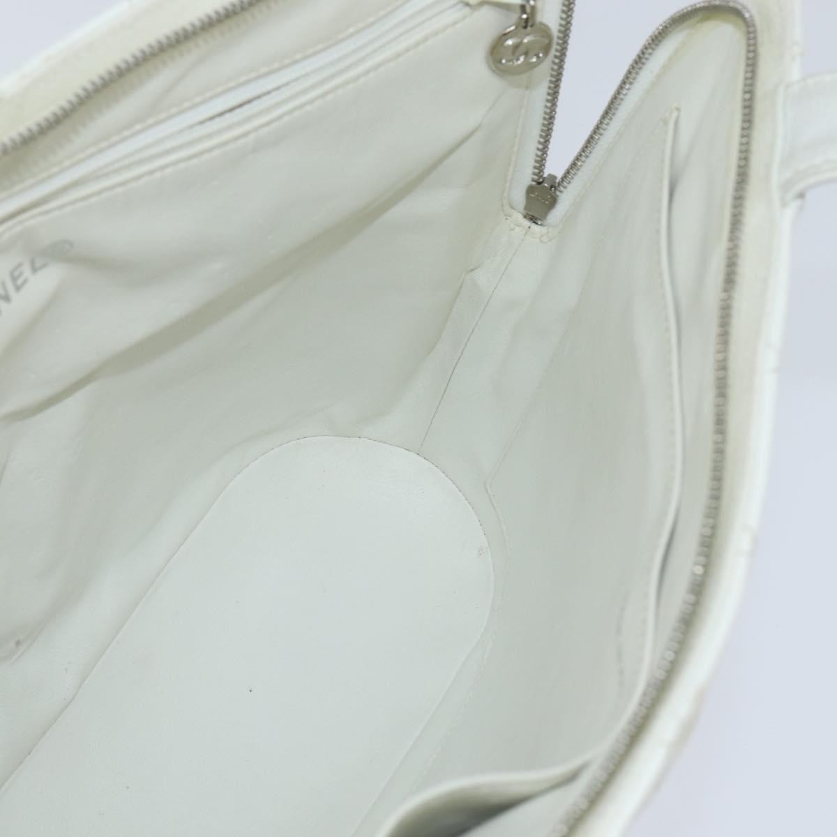 Chanel Vintage Cc Zip Around Bowler Quilted Caviar White Leather Tote Bag Bag (Pre-Owned)