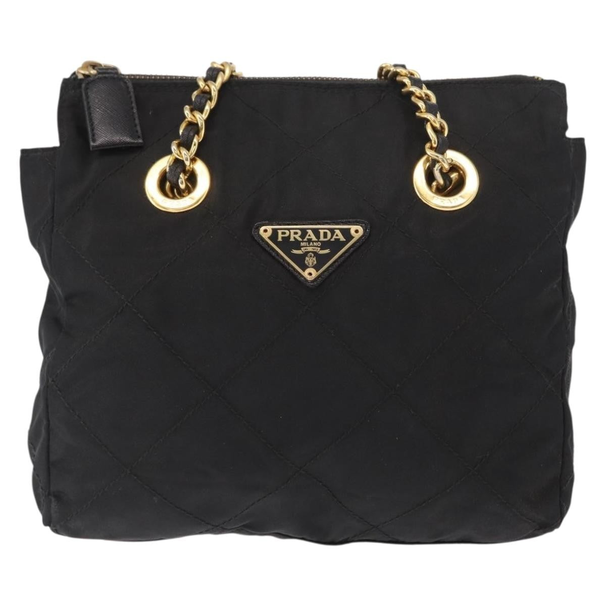 Prada Re-Edition 1995 Chain Tote Quilted Re-Nylon Black Nylon Shoulder Bag Bag (Pre-Owned)
