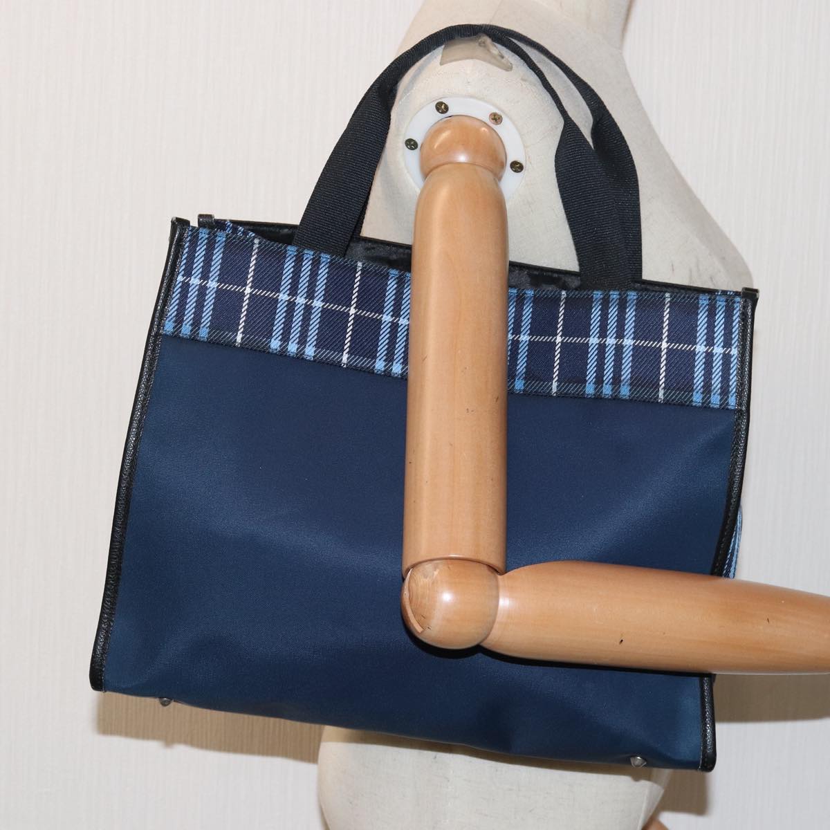Burberry Nova Check Navy Synthetic Tote Bag (Pre-Owned)
