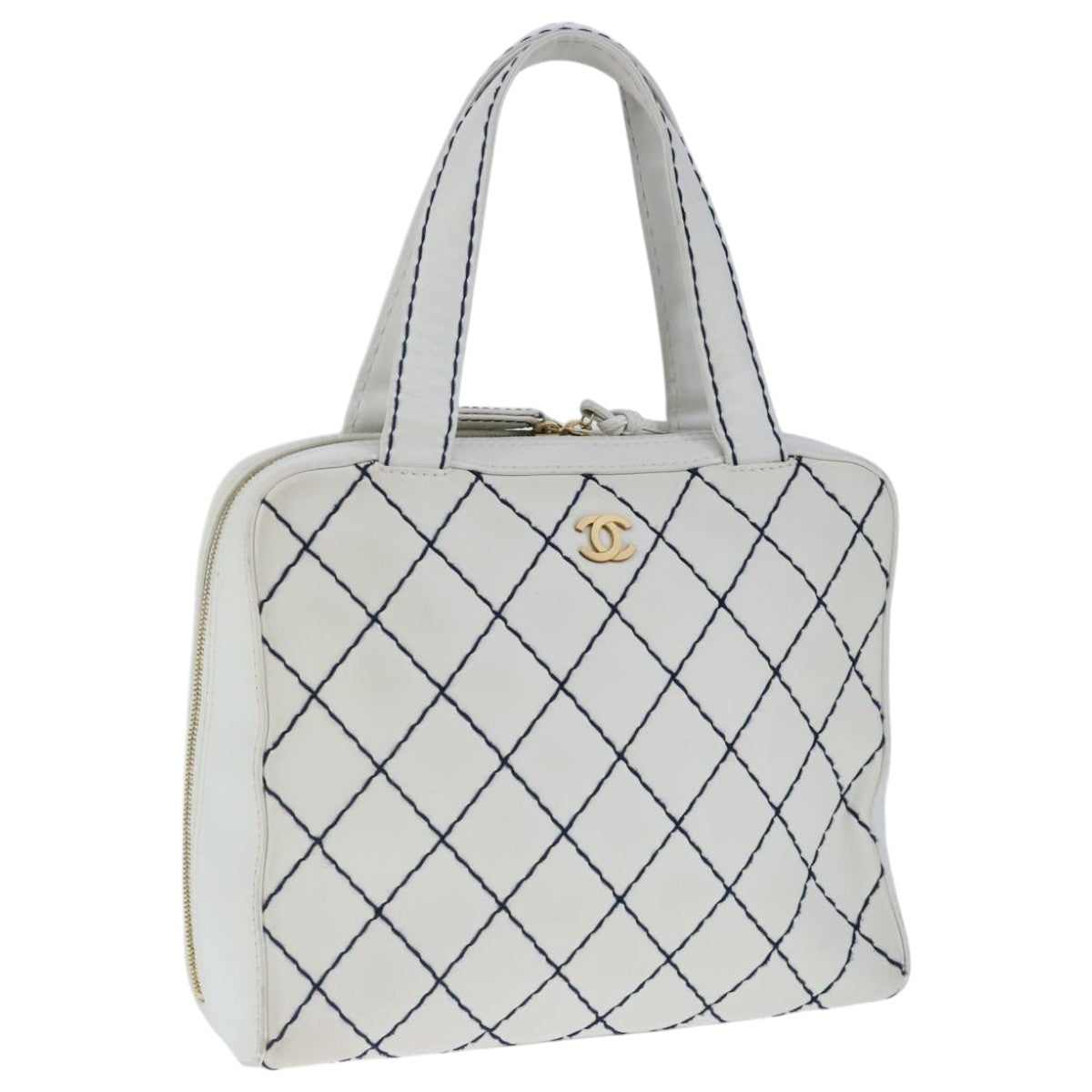 Chanel Wild Stitch White Leather Tote Bag (Pre-Owned)