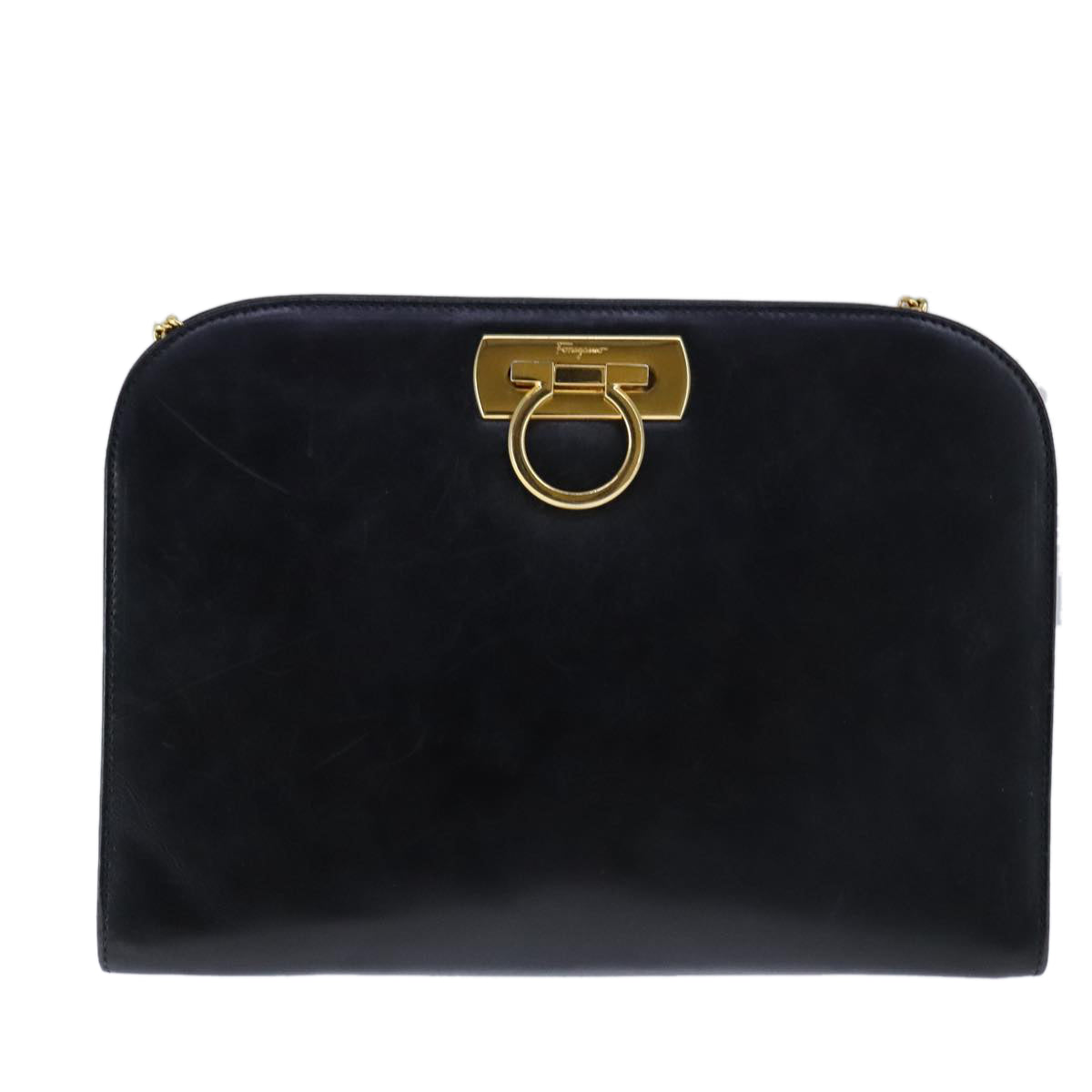 Salvatore Ferragamo Gancini Black Leather Shoulder Bag (Pre-Owned)