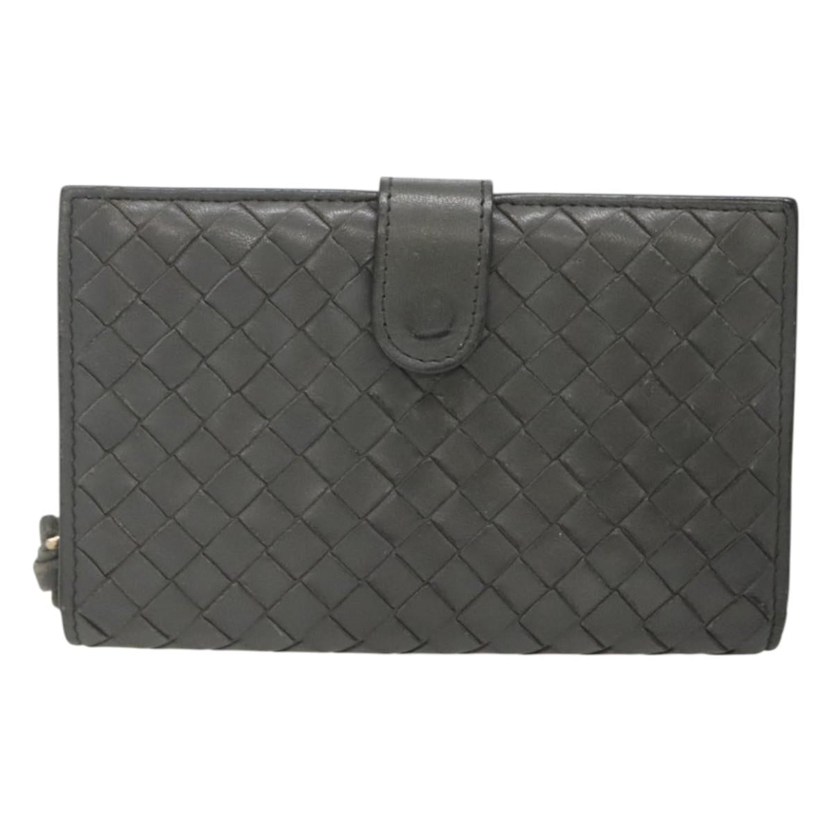 Bottega Veneta Intrecciato Grey Leather Wallet  (Pre-Owned)