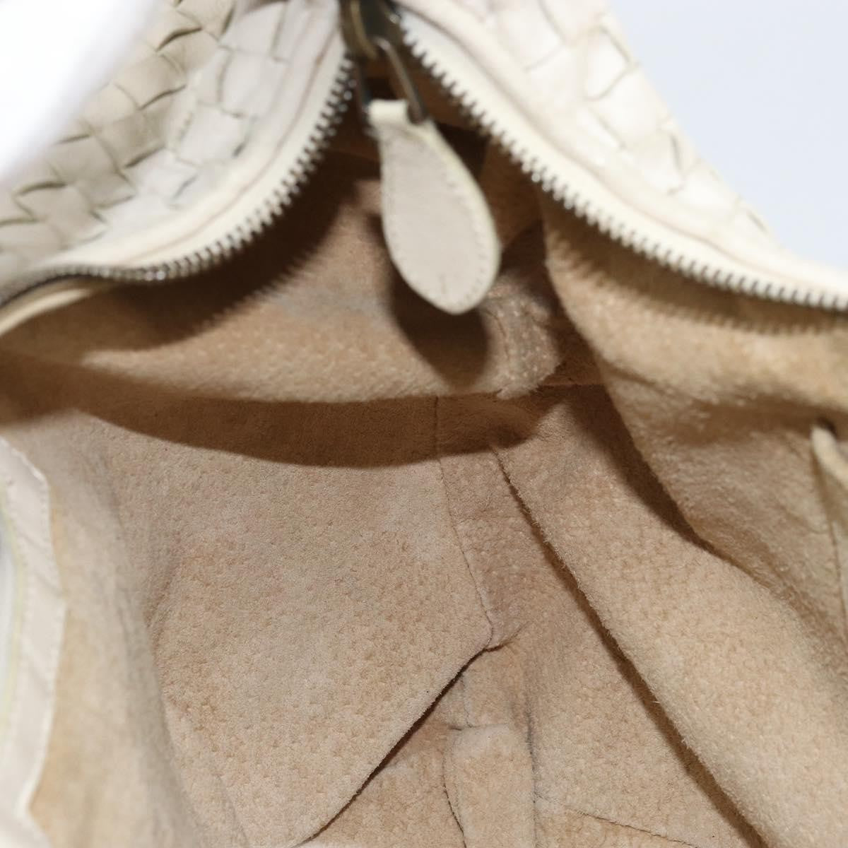 Bottega Veneta Zip Hobo Leather With Intrecciato White Leather Shoulder Bag Bag (Pre-Owned)