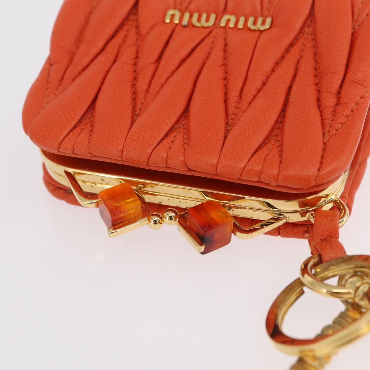 Miu Miu Sword Wallet Charm Leather Matelasse Orange Leather Crossbody Bag Bag (Pre-Owned)