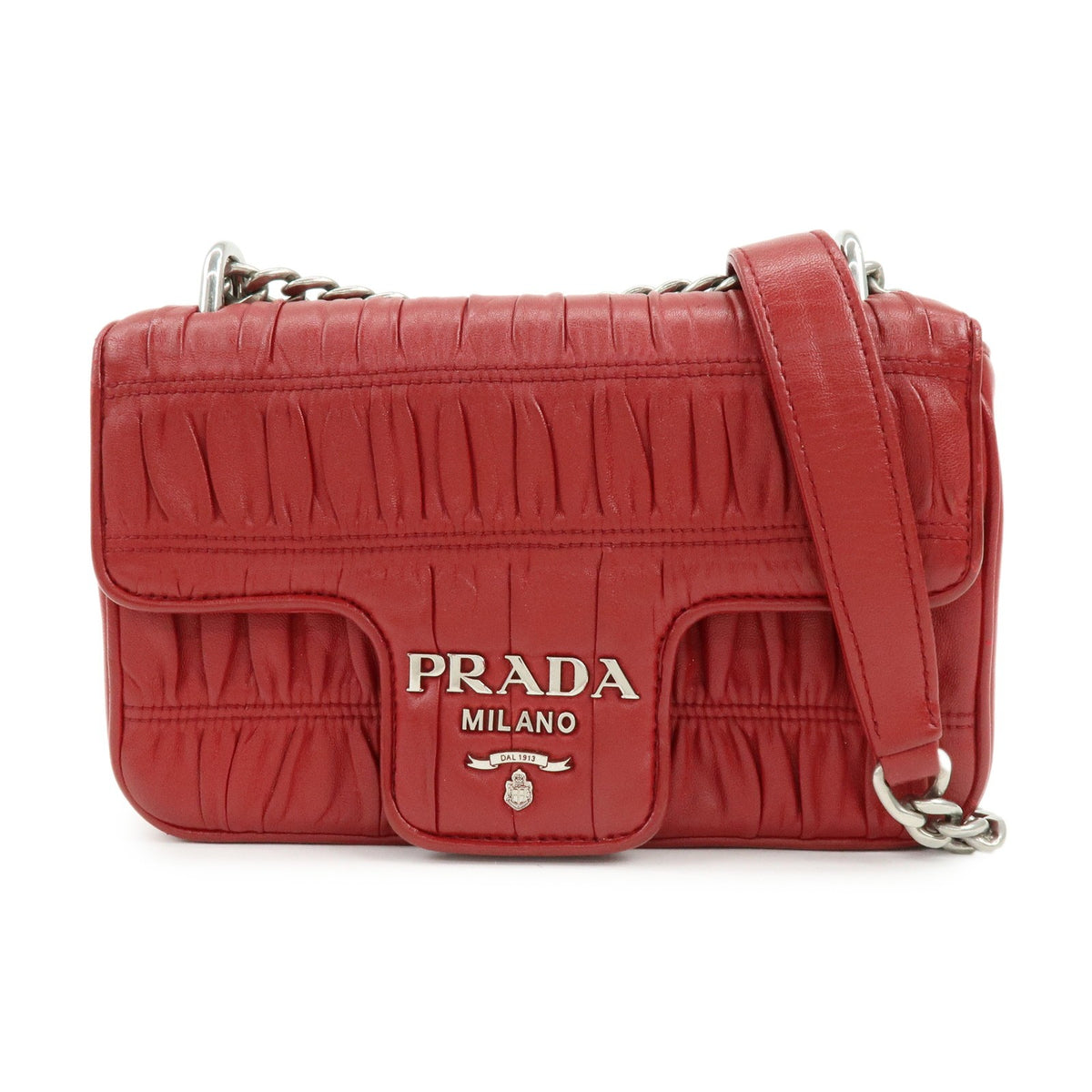 Prada Chain Flap Nappa Gaufre Red Leather Shoulder Bag Bag (Pre-Owned)