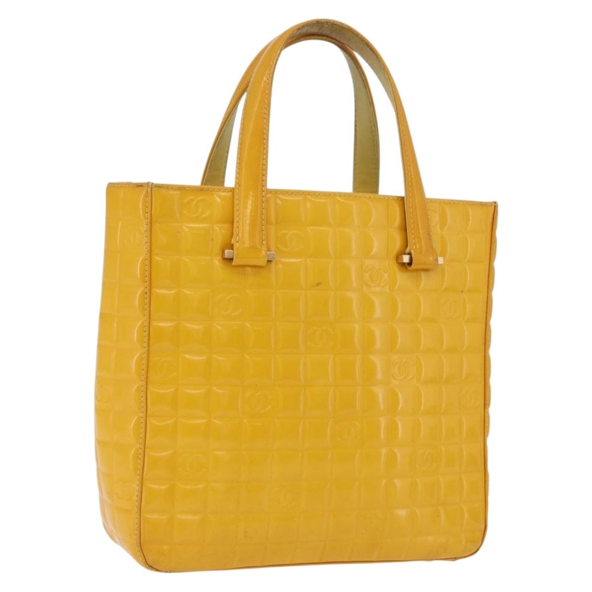 Chanel Chocolate Bar Cc Quilted Patent Yellow Patent_Leather Tote Bag Bag (Pre-Owned)