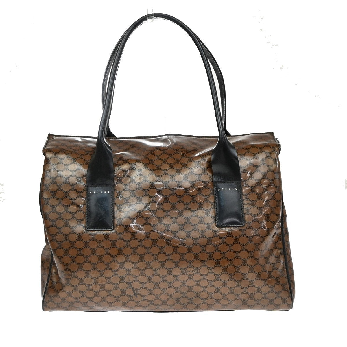 Celine Fold Over Tote Vinyl Brown Plastic Tote Bag Bag (Pre-Owned)
