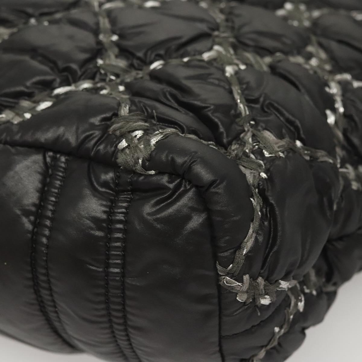 Chanel Tweed On Stitch Zip Tote Quilted Nylon Black Nylon Shoulder Bag Bag (Pre-Owned)