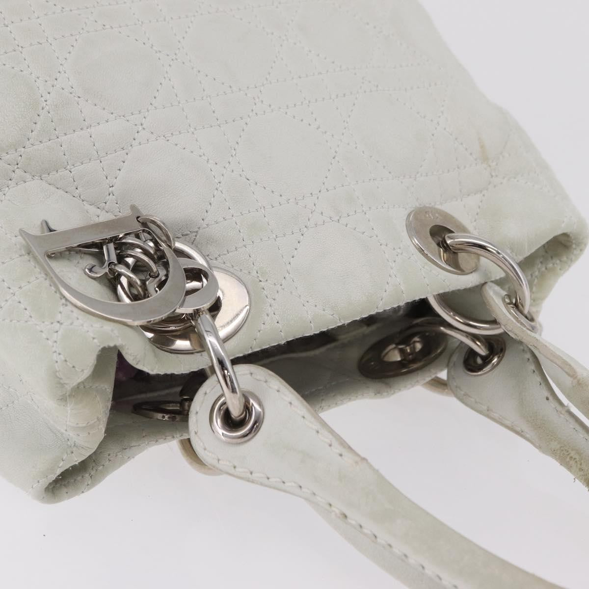Christian Dior Lady Dior Cannage Quilt Calfskin White Leather Handbag (Pre-Owned)