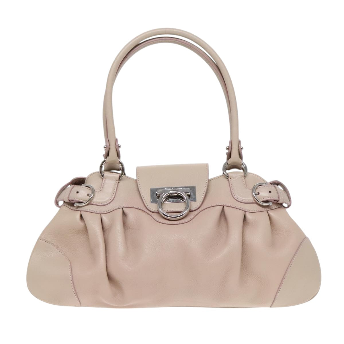 Salvatore Ferragamo Gancini Beige Leather Handbag (Pre-Owned)