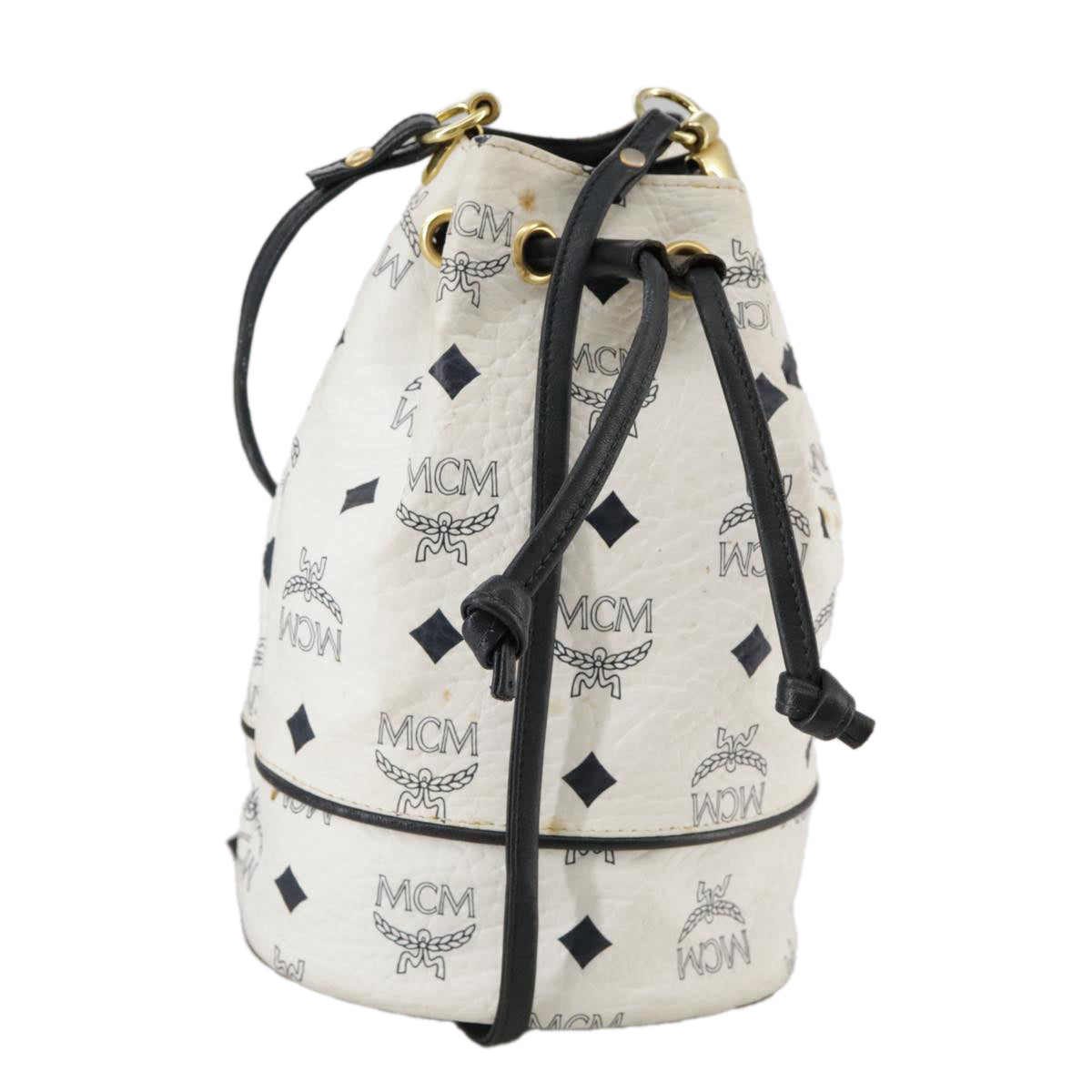 MCM Visetos White Canvas Shoulder Bag (Pre-Owned)