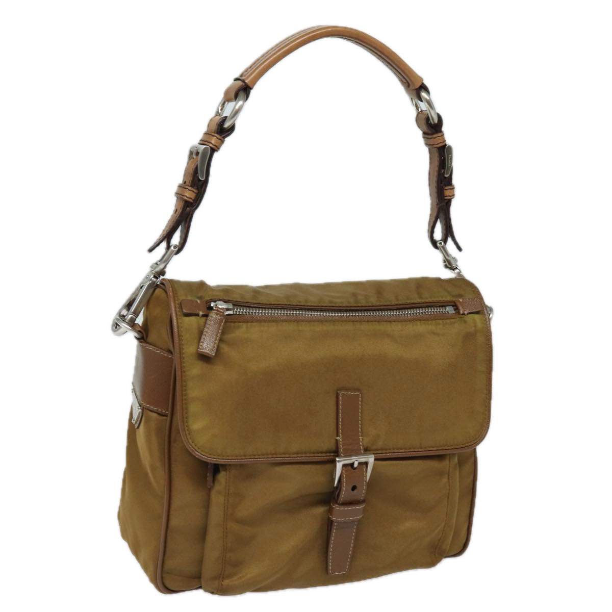 Prada Tessuto Brown Synthetic Shoulder Bag (Pre-Owned)