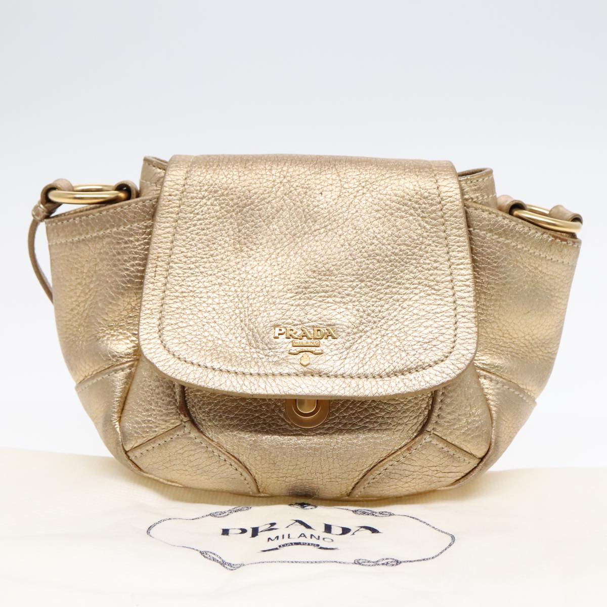 Prada Vitello Gold Leather Shoulder Bag (Pre-Owned)