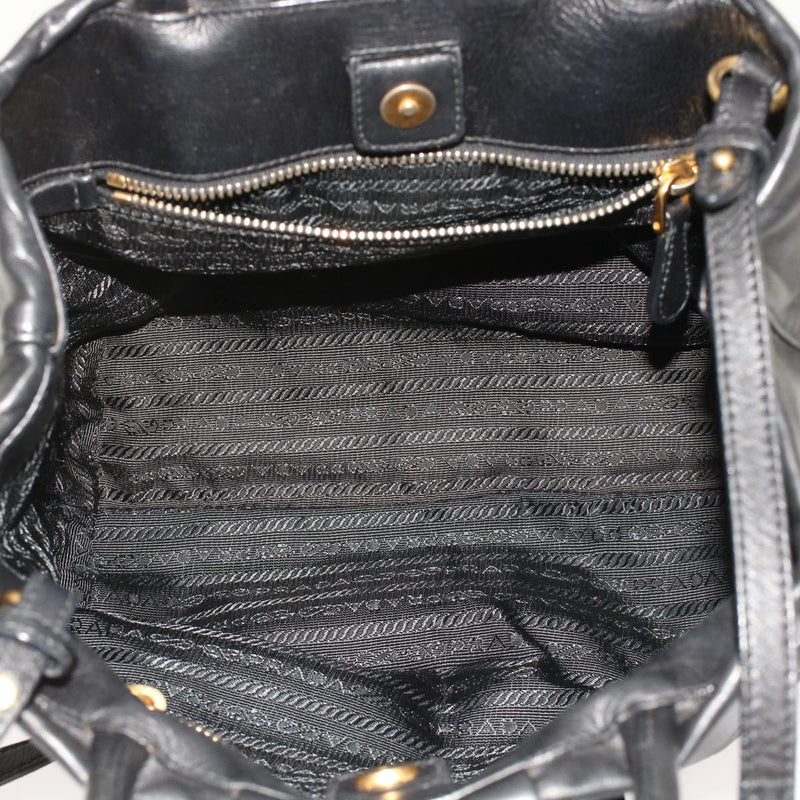 Prada Ribbon Black Leather Handbag (Pre-Owned)