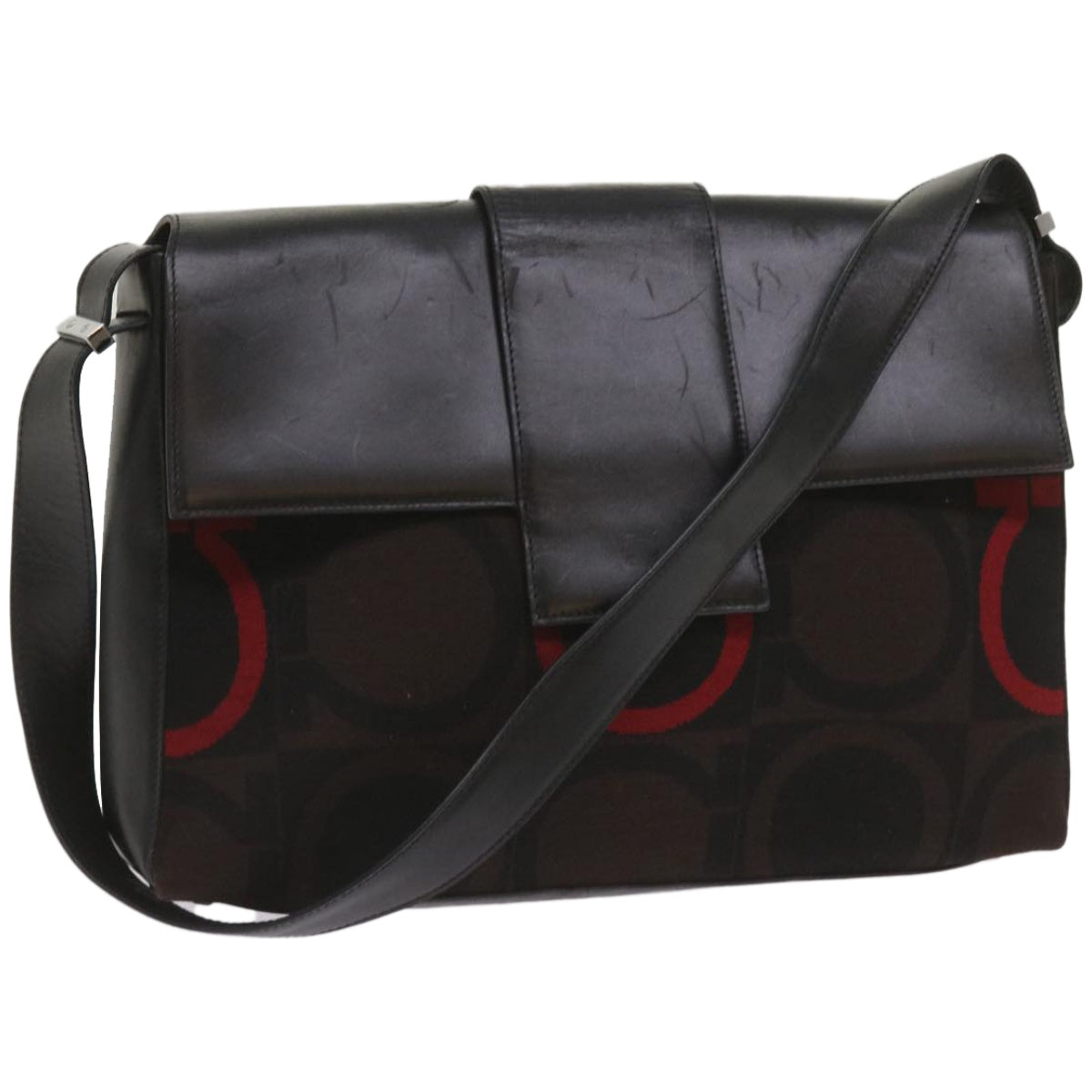 Salvatore Ferragamo Gancini Black Canvas Shoulder Bag (Pre-Owned)