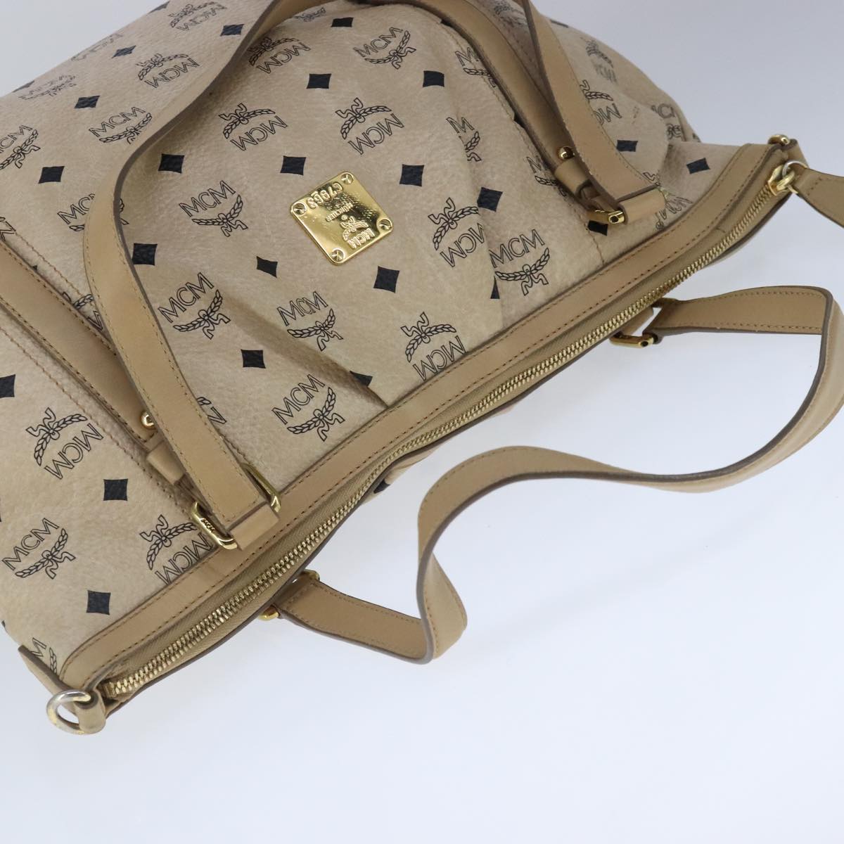 MCM Visetos Beige Canvas Tote Bag (Pre-Owned)