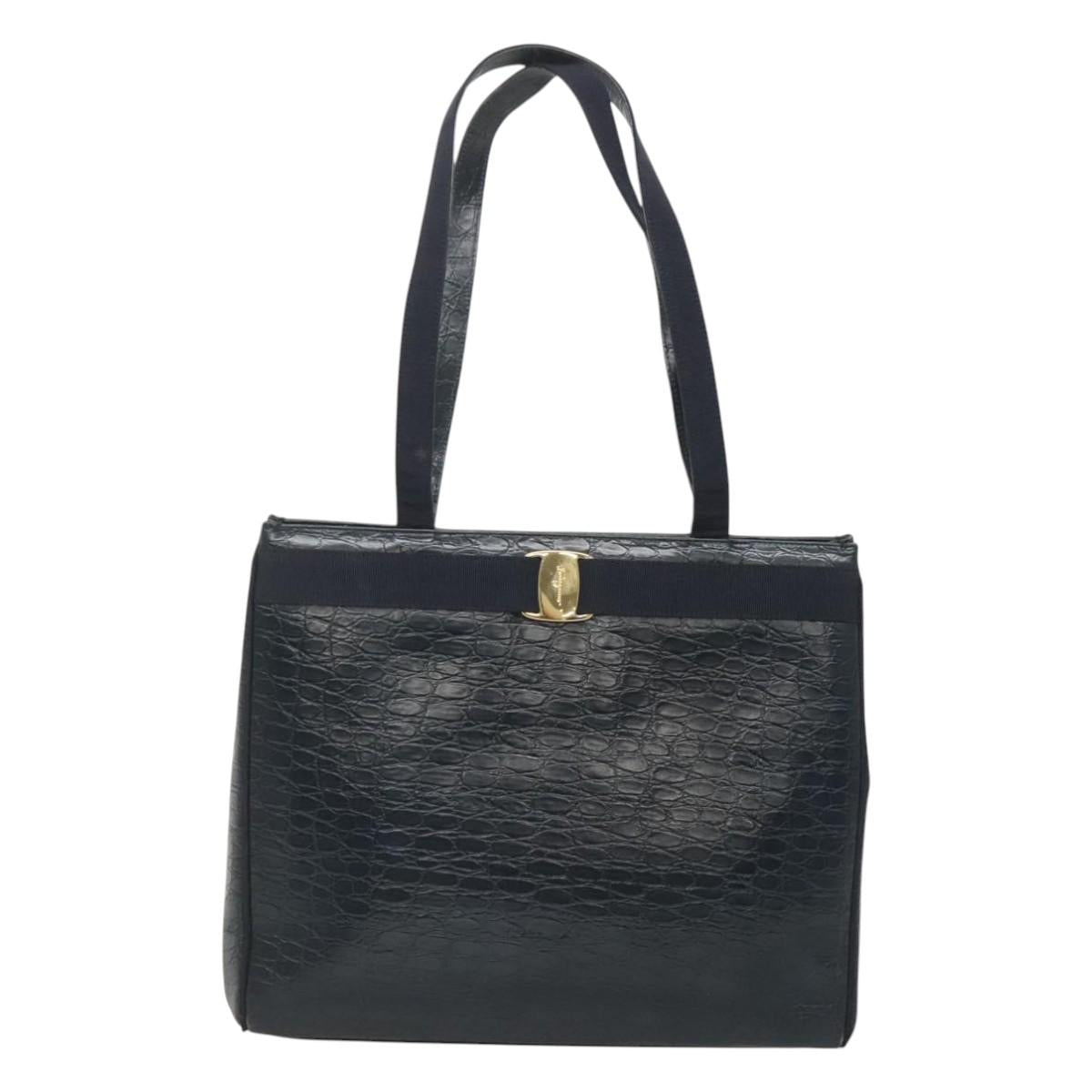 Salvatore Ferragamo Vara Navy Leather Shoulder Bag (Pre-Owned)