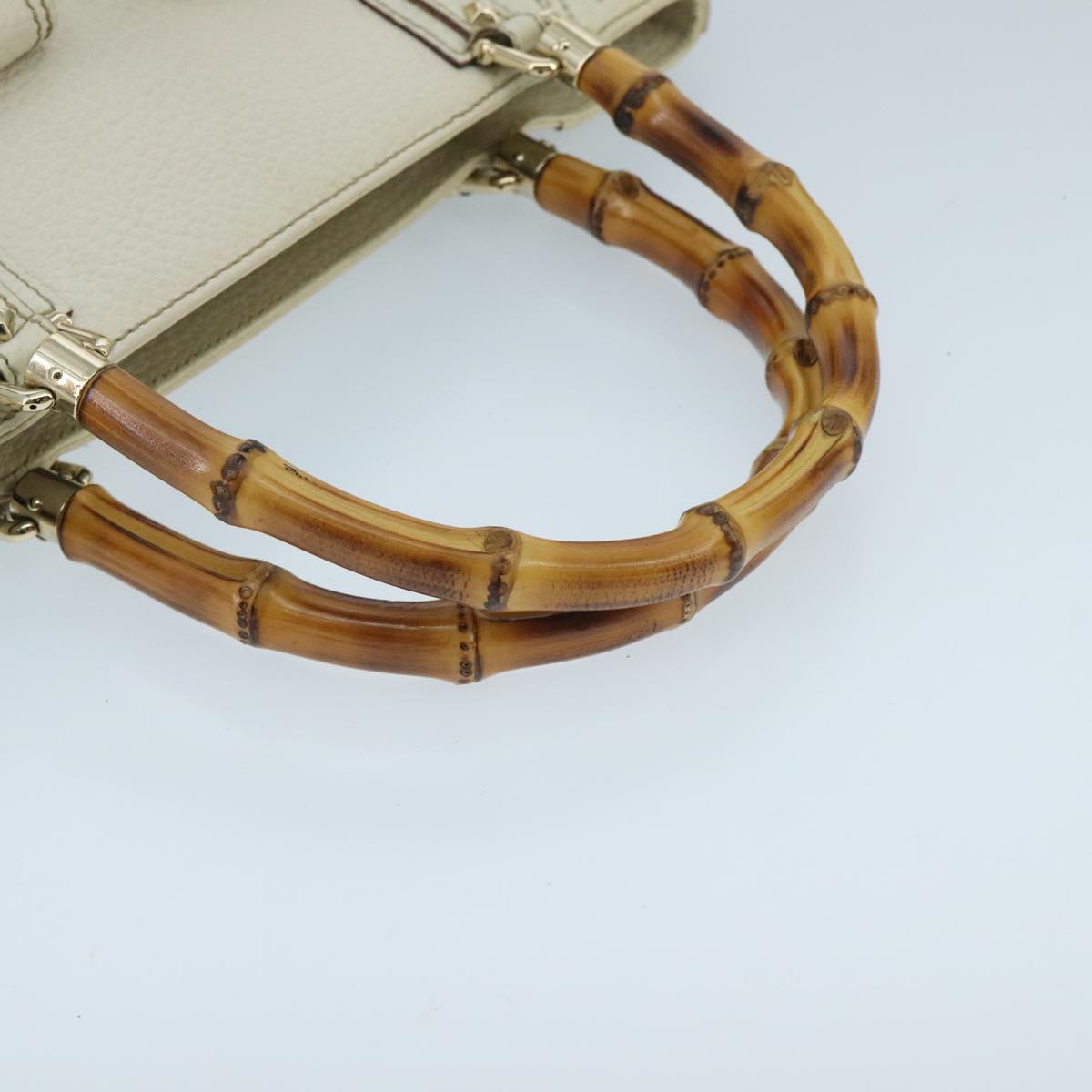 Gucci Bamboo White Leather Handbag (Pre-Owned)