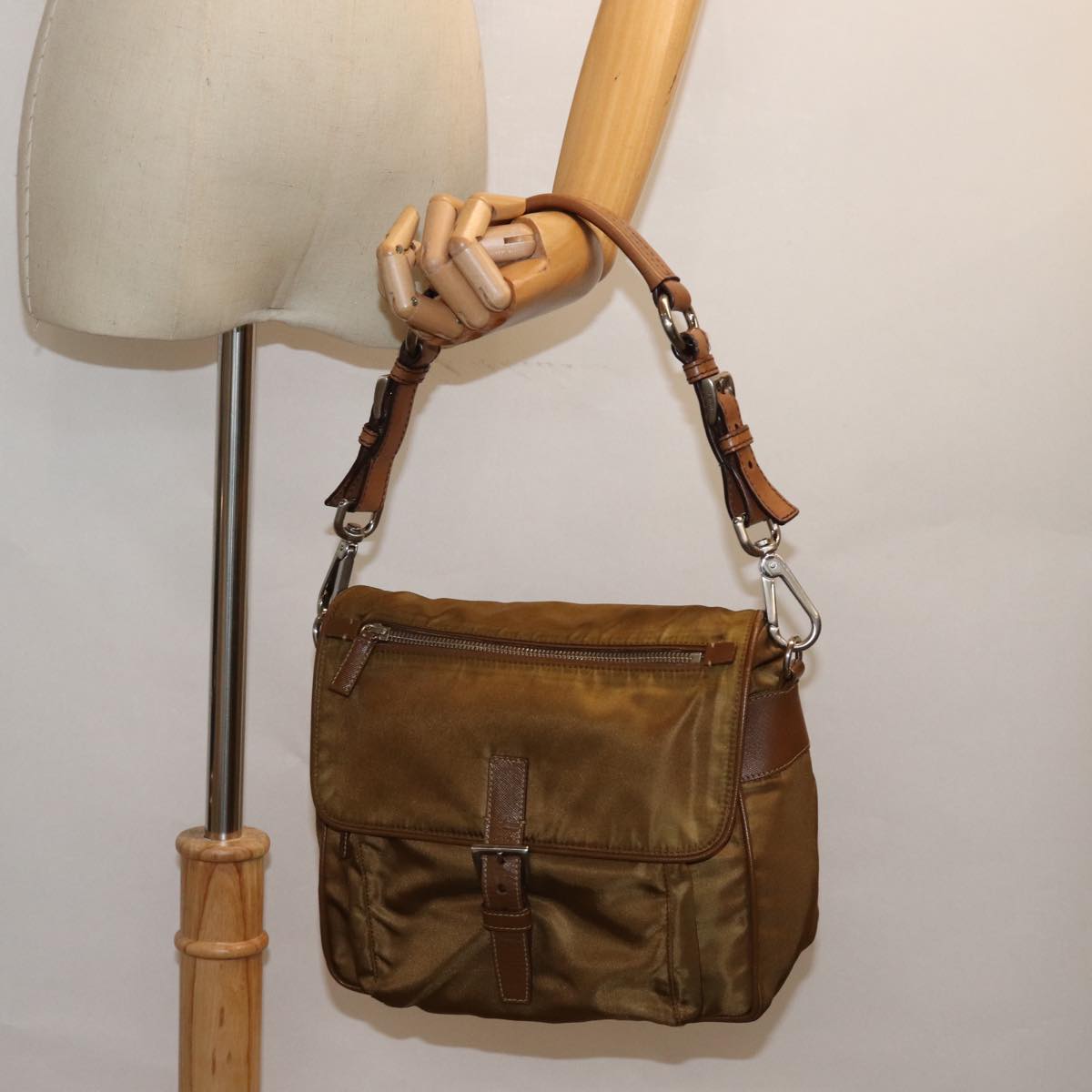 Prada Tessuto Brown Synthetic Shoulder Bag (Pre-Owned)
