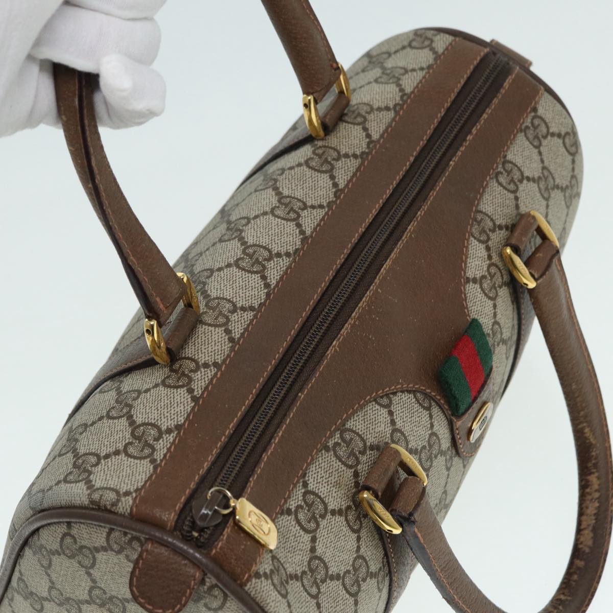 Gucci Boston Beige Canvas Travel Bag (Pre-Owned)