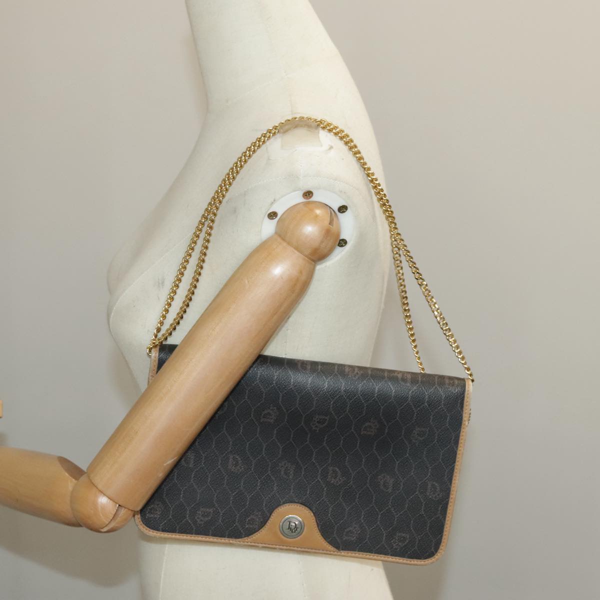 Dior Honeycomb Brown Canvas Shoulder Bag (Pre-Owned)