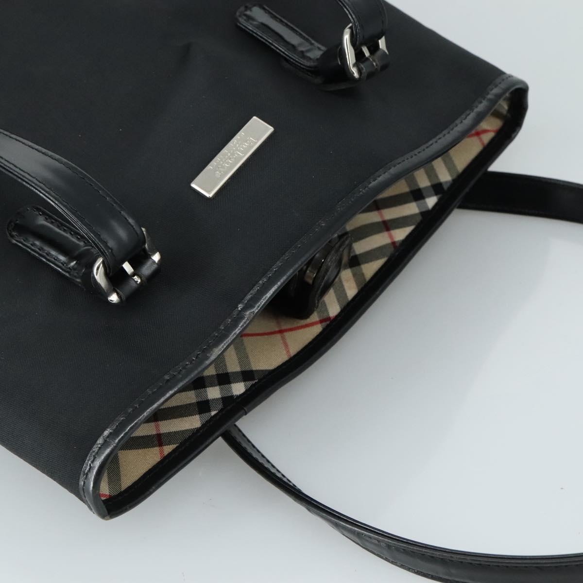 Burberry Nova Check Black Leather Tote Bag (Pre-Owned)