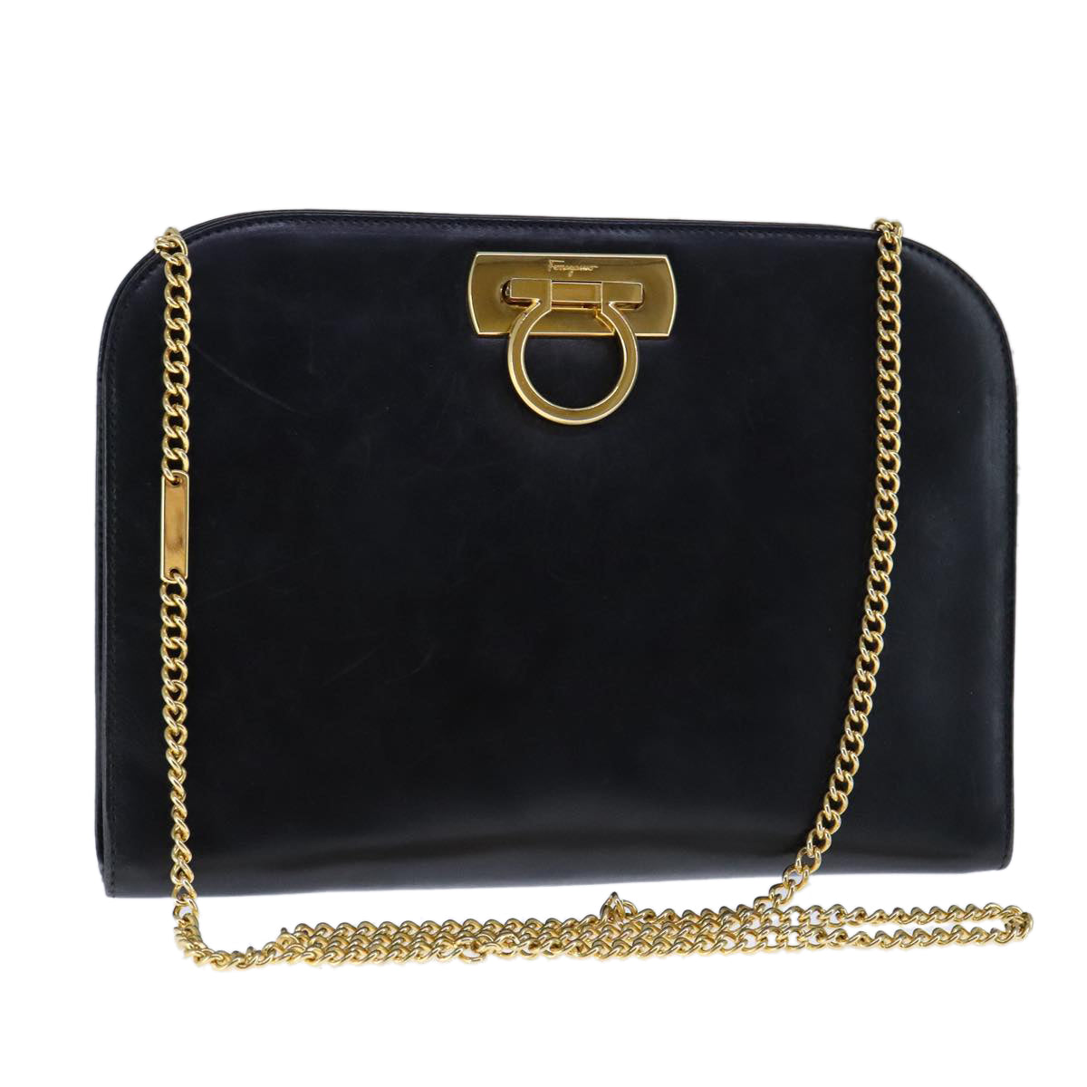 Salvatore Ferragamo Gancini Black Leather Shoulder Bag (Pre-Owned)