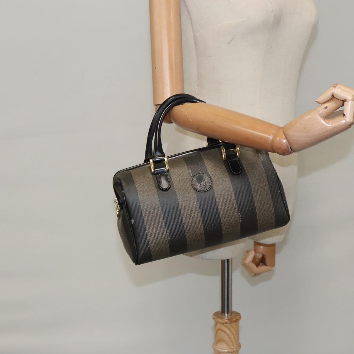 Fendi Pequin Brown Canvas Handbag (Pre-Owned)