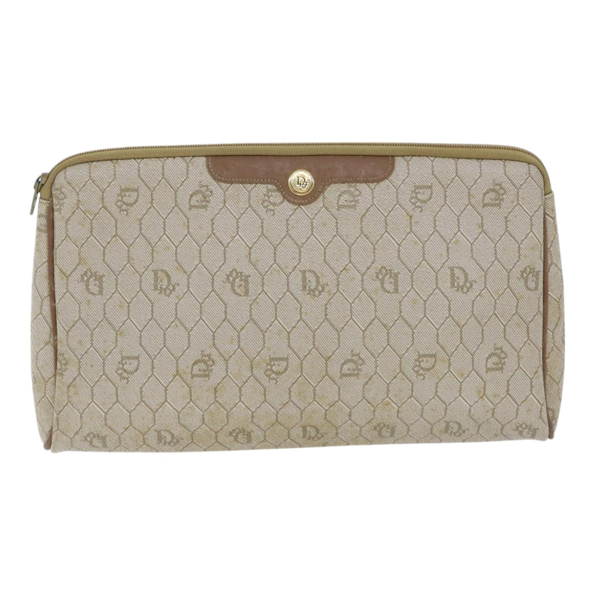 Dior Honeycomb Beige Canvas Clutch Bag (Pre-Owned)
