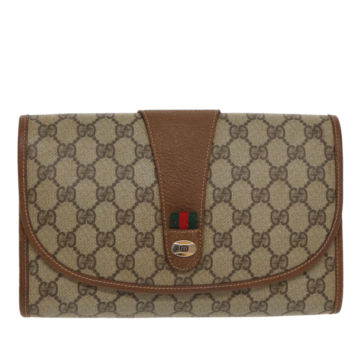 Gucci Gg Supreme Brown Canvas Clutch Bag (Pre-Owned)