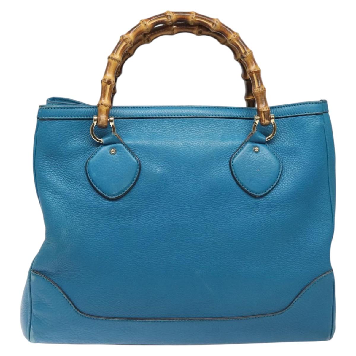 Gucci Bamboo Blue Leather Handbag (Pre-Owned)