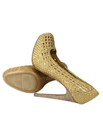 Prada Women's Gold Metallic Leather Woven Platform Heel 1IP064 (39.5 EU / 9.5 US)