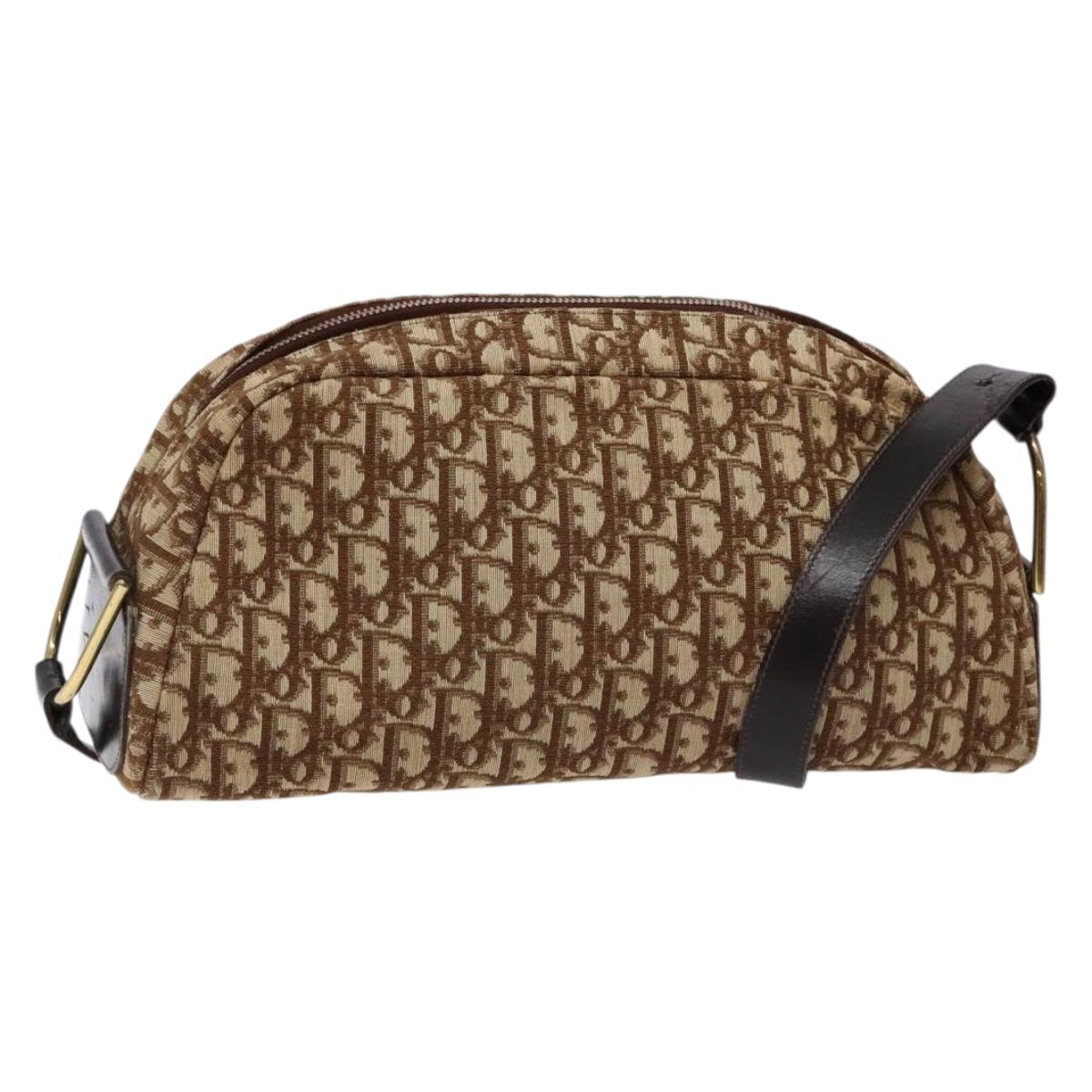 Dior Trotter Brown,Gold Canvas Shoulder Bag (Pre-Owned)
